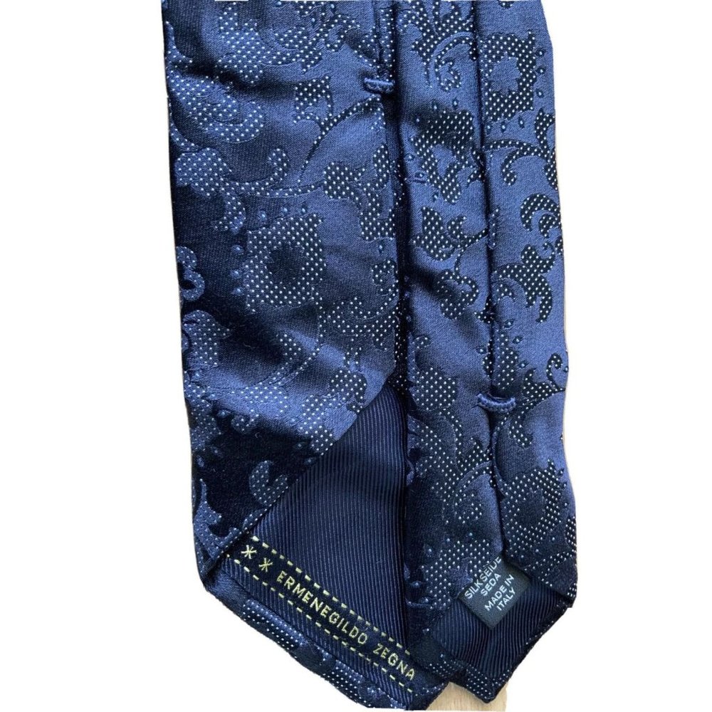 ERMENGILDO ZEGNA Blue Geometric Floral Silk Tie ITALY 60"/ 3.5" EC - Picture 2 of 4